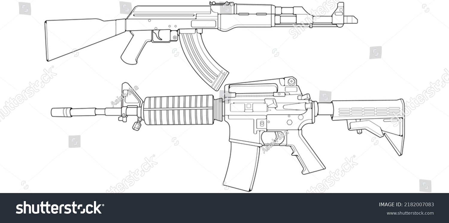 Set Firearms Line Art Style Shooting Stock Vector (Royalty Free ...