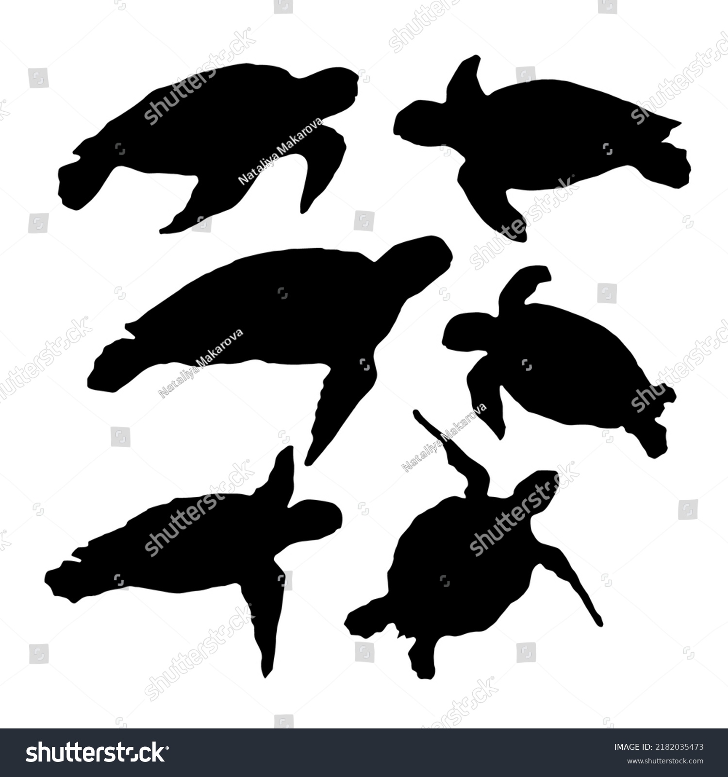 Set Sea Turtles Silhouettes Vector Illustration Stock Vector (Royalty ...