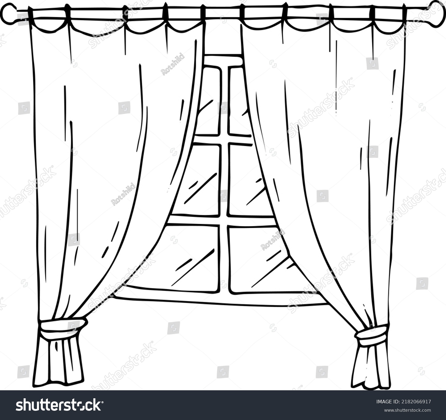 Window Curtains Drawing Coloring Book Vector Stock Vector (Royalty Free ...