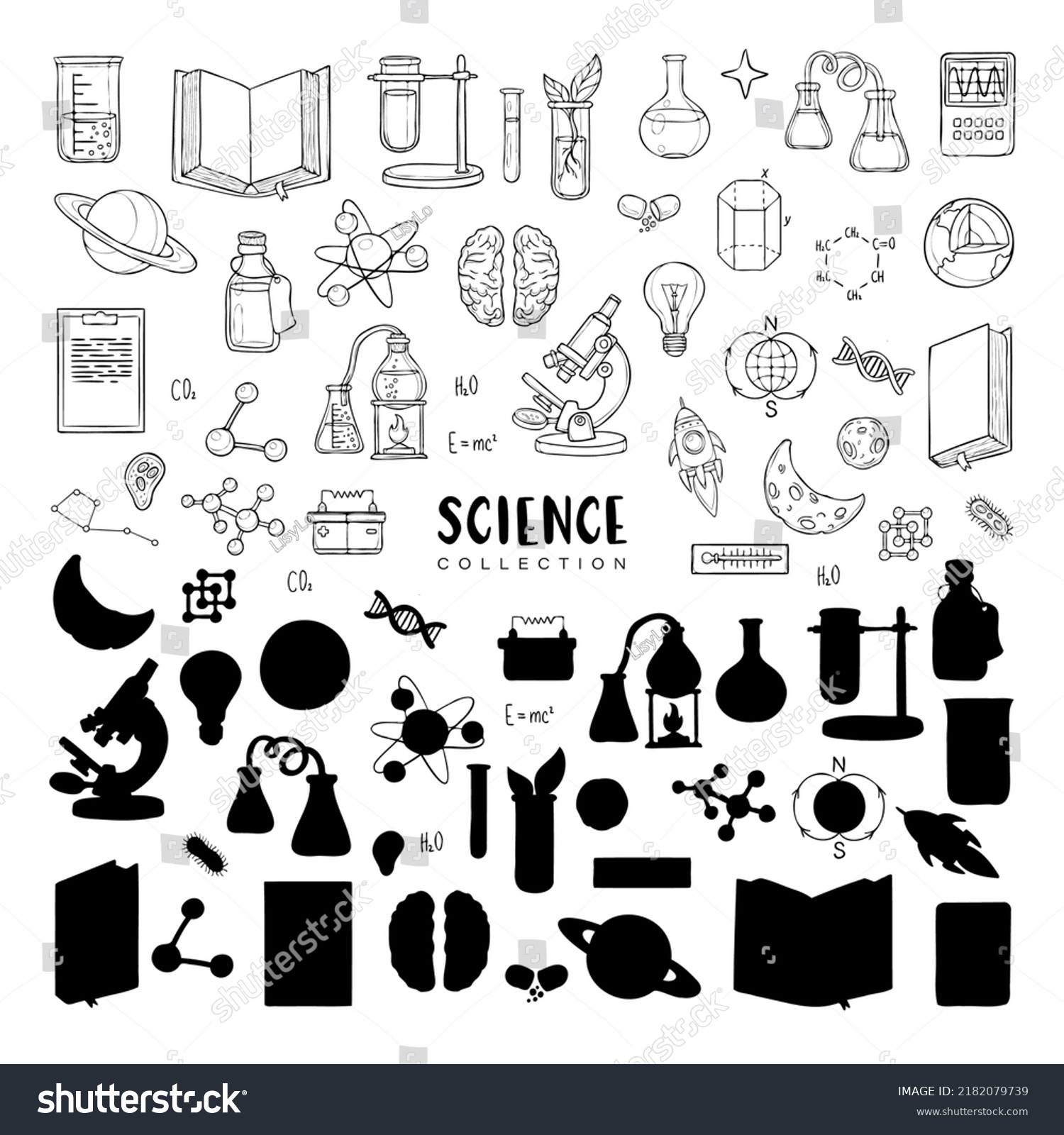 Vector Set Sience Education Elements Outlines Stock Vector (Royalty ...