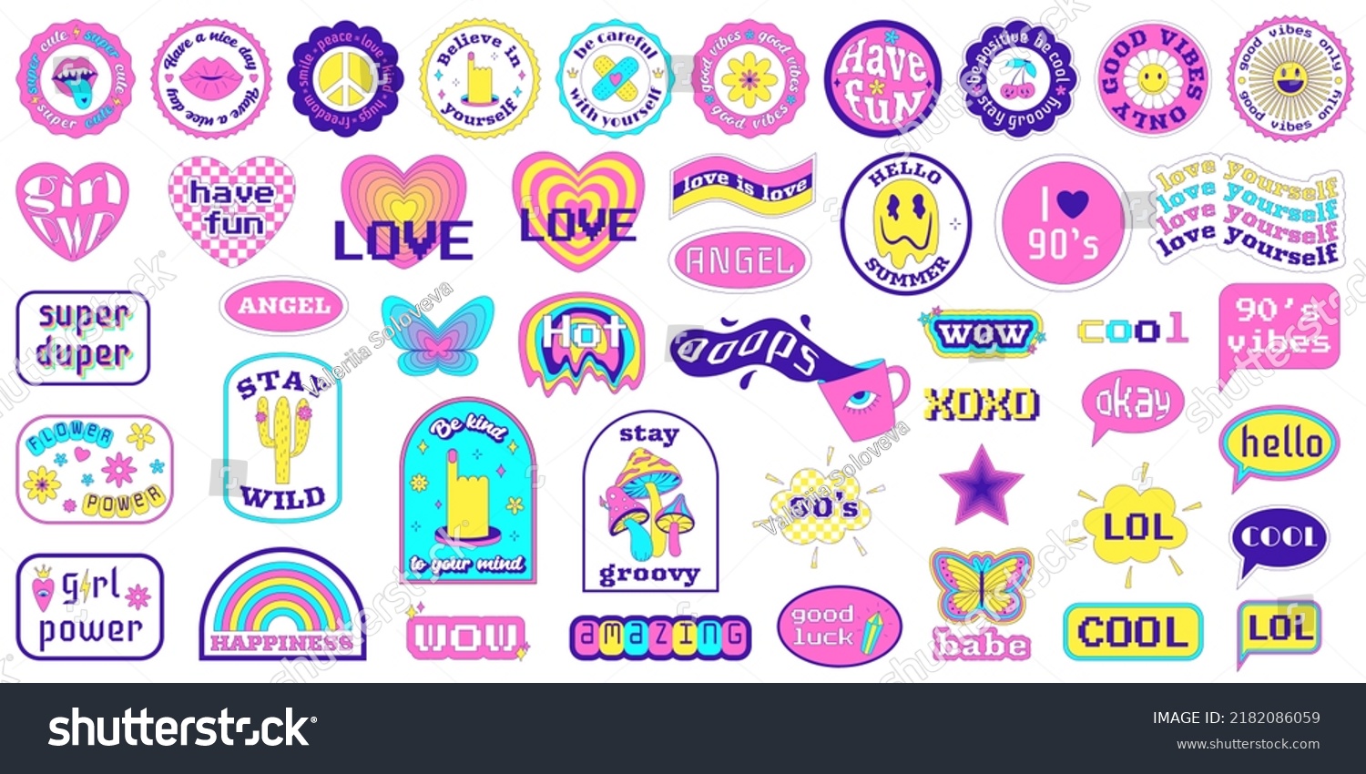 Set Y2k Stickers Text Motivational Positive Stock Vector (Royalty Free ...