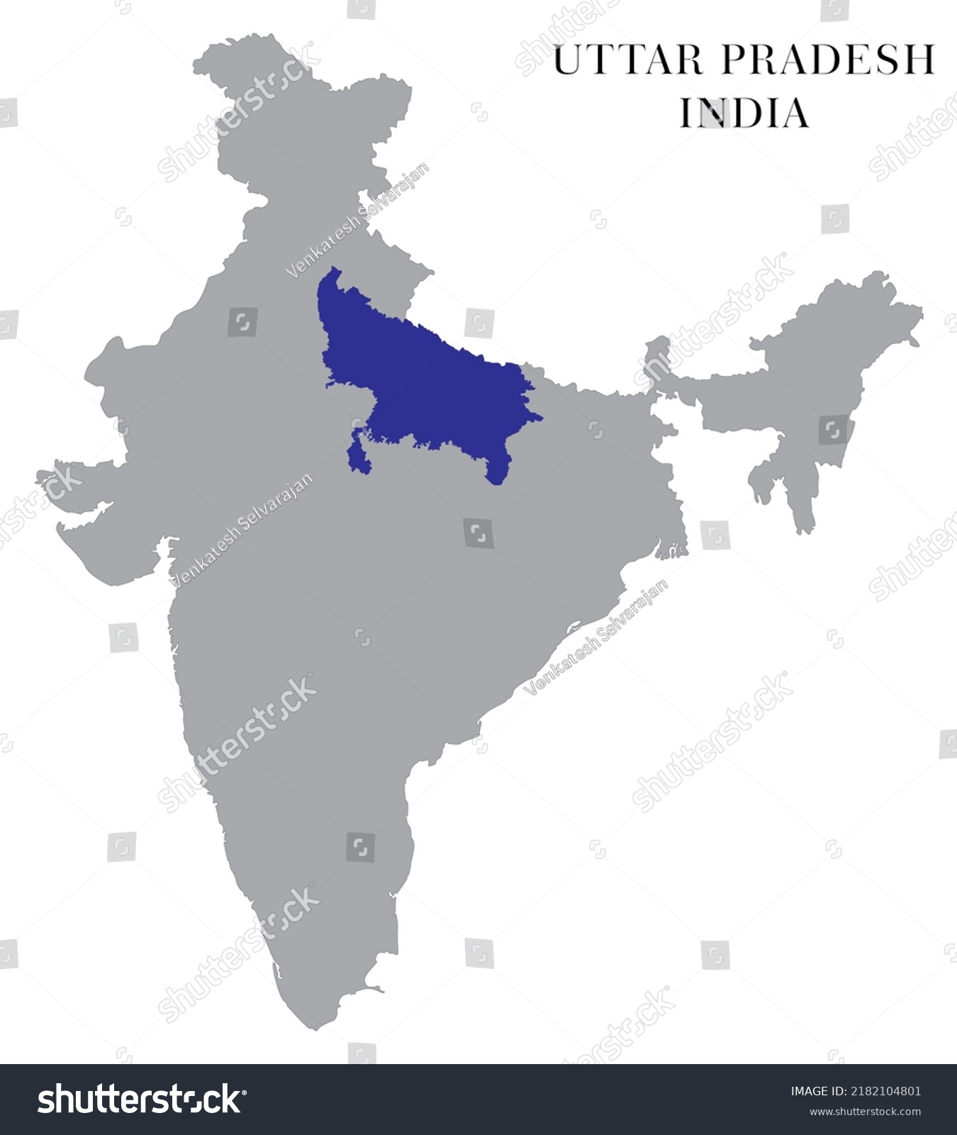 Uttar Pradesh Highlighted India Map Vector Stock Vector (Royalty Free ...