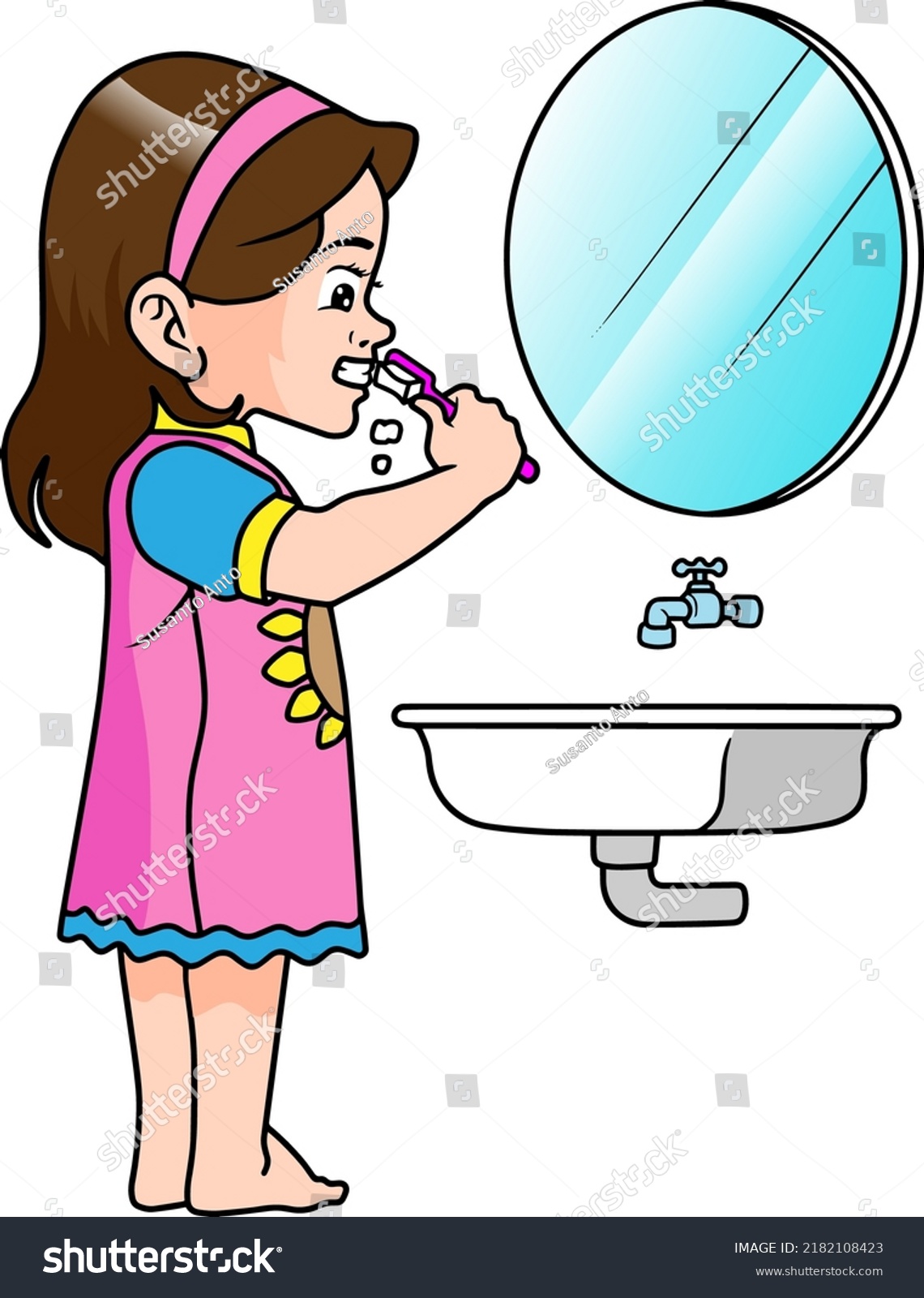 Girl Brushing Teeth Vector Illustration Isolated Stock Vector (Royalty ...