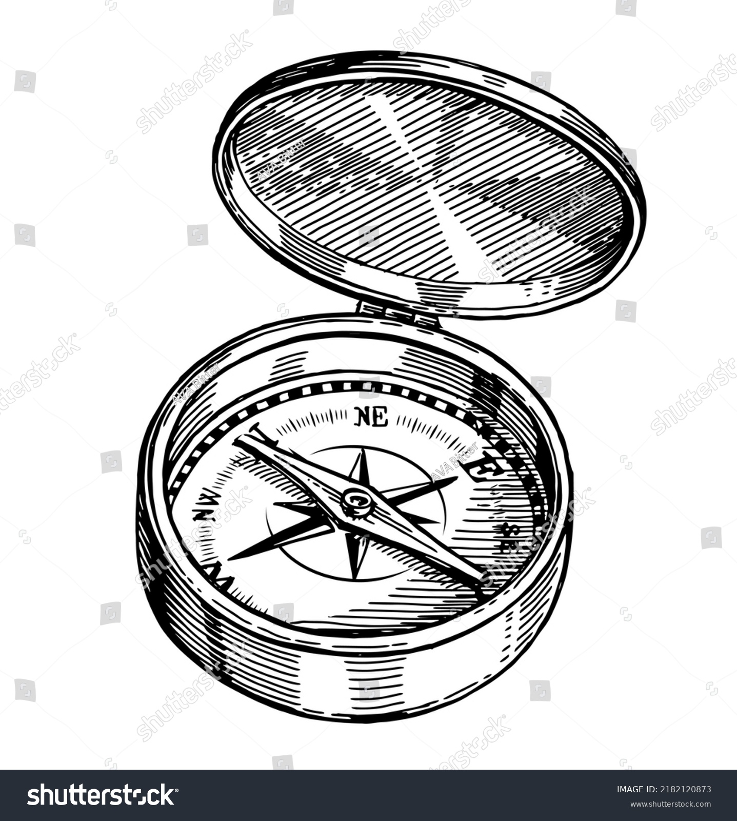 Compass Isolated Vintage Engraving Style Hand Stock Vector (Royalty ...