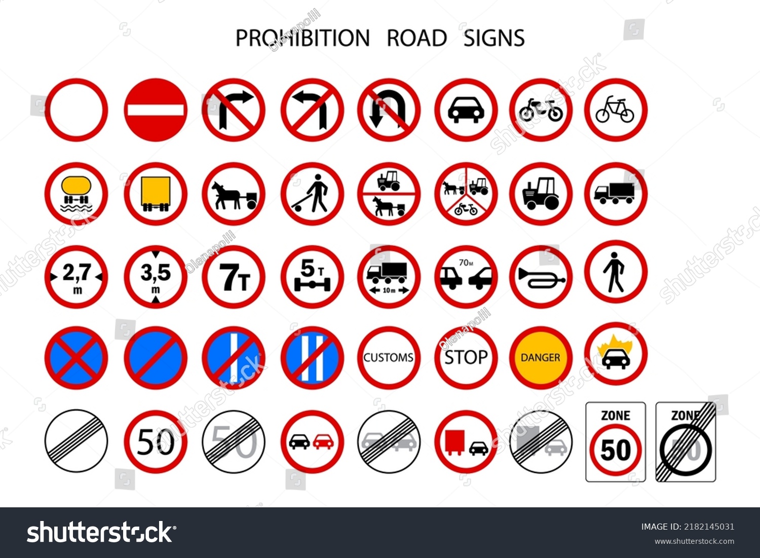 Prohibition Road Signs Mark Prohibited Vector Stock Vector (Royalty ...