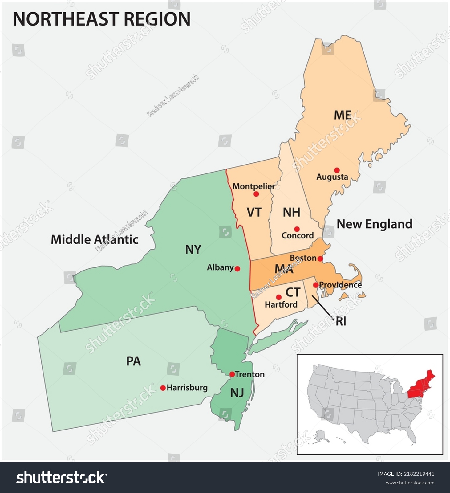 278 Northeast Usa Map Images Stock Photos Vectors Shutterstock   Stock Vector Administrative Vector Map Of The Us Census Region Northeast 2182219441 