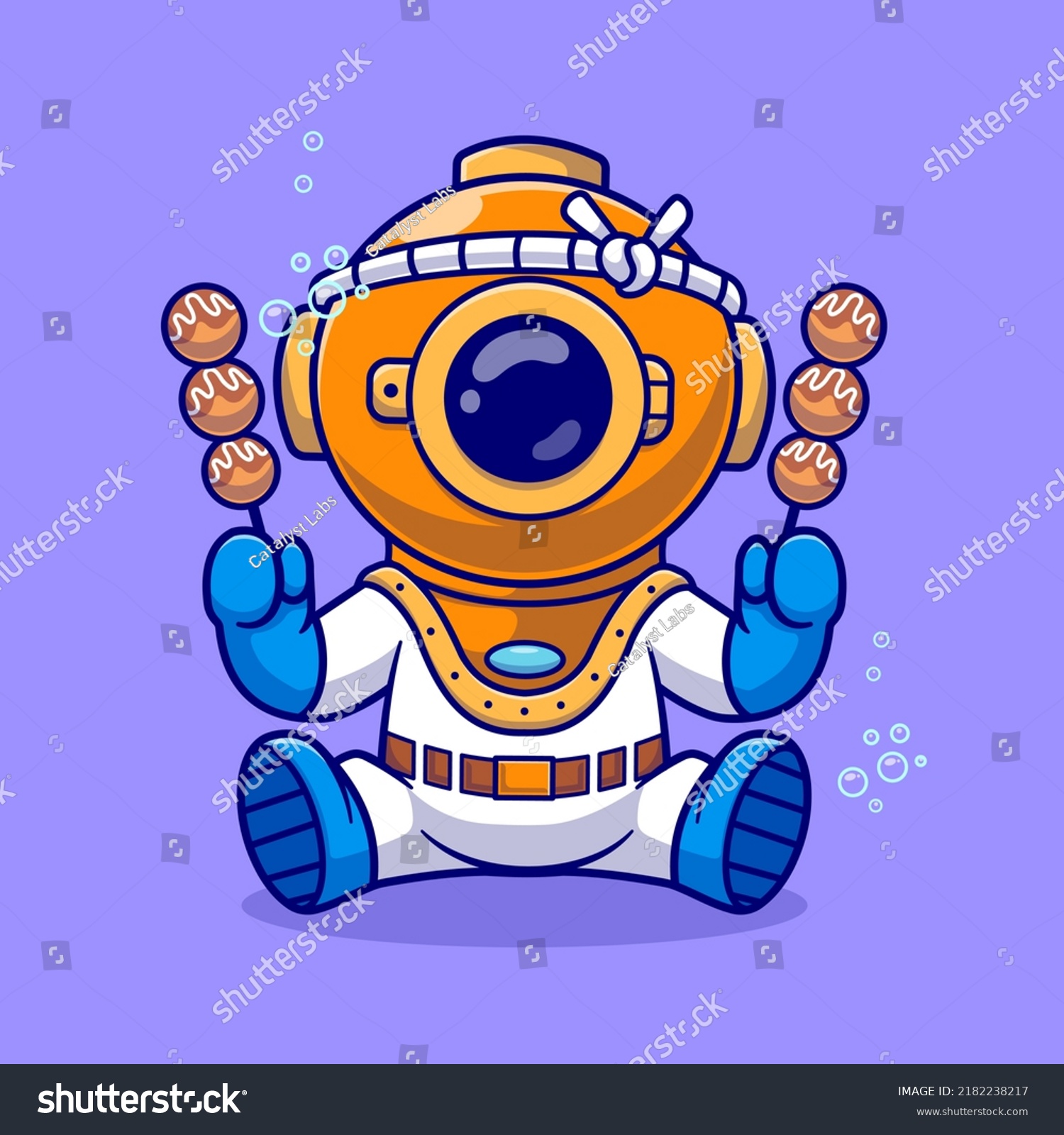 Cute Diver Eating Takoyaki Food Cartoon Stock Vector (Royalty Free ...