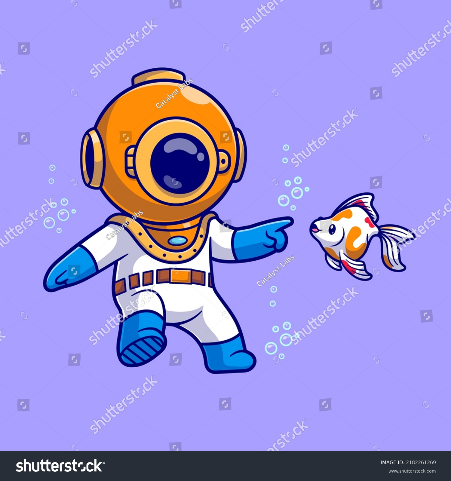 Cute Diver Swimming Fish Ocean Cartoon Stock Vector (Royalty Free ...