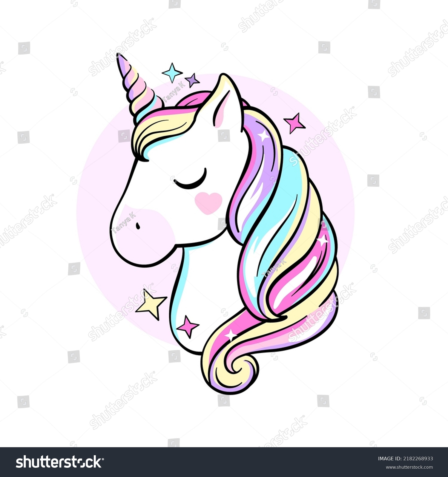 Unicorn Head Rainbow Mane Cute Cartoon Stock Vector (Royalty Free ...