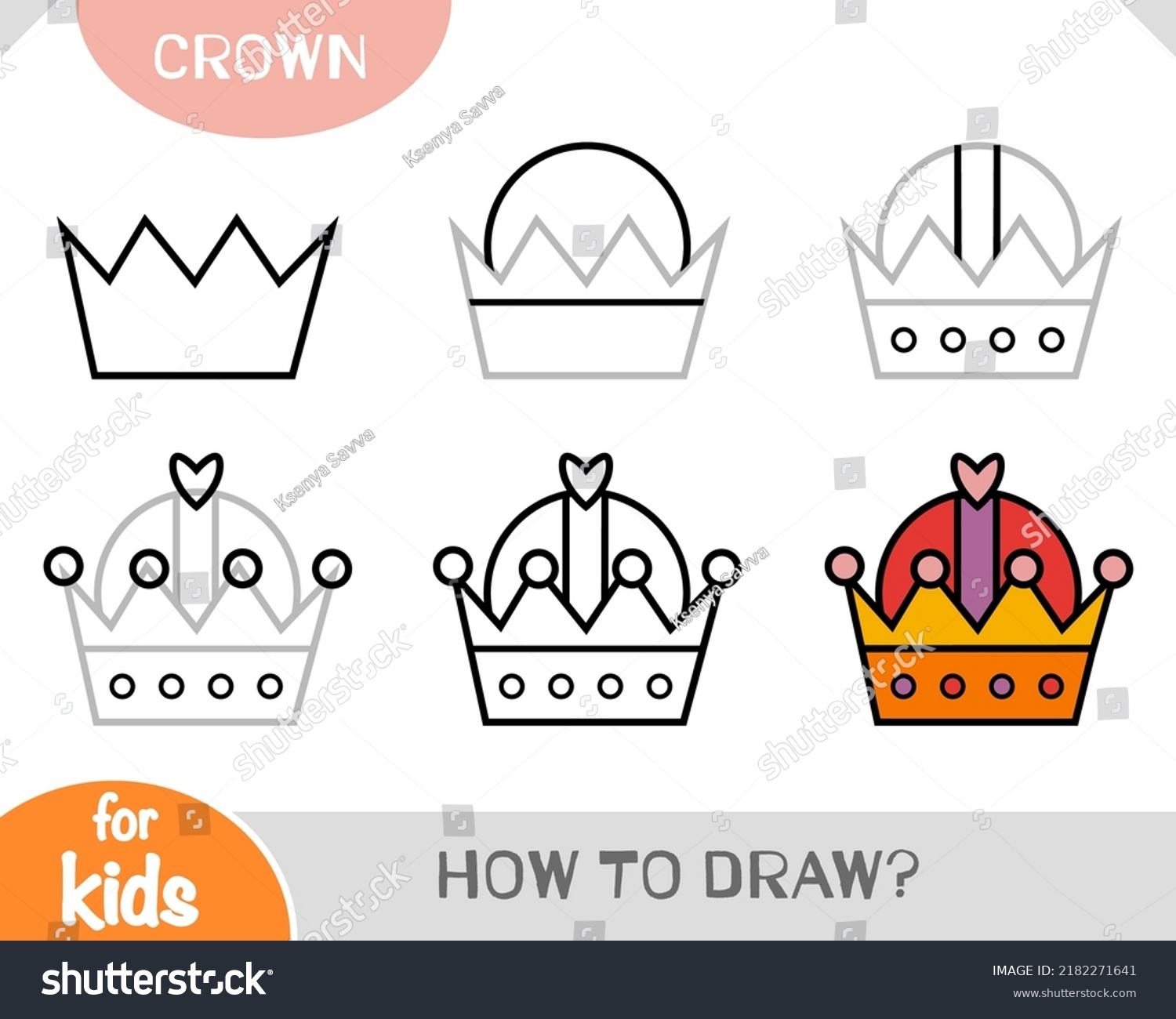 How Draw Crown Children Step By Stock Vector (Royalty Free) 2182271641 ...