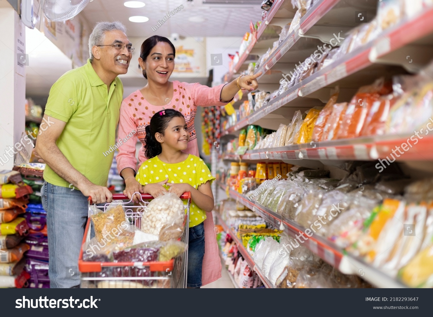 Happy Family Grocery Aisle While Shopping Stock Photo 2182293647 ...