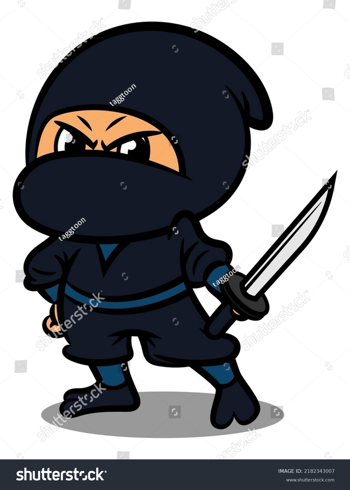 Cartoon Illustration Ninja Holding Katana Swords Stock Vector (royalty 