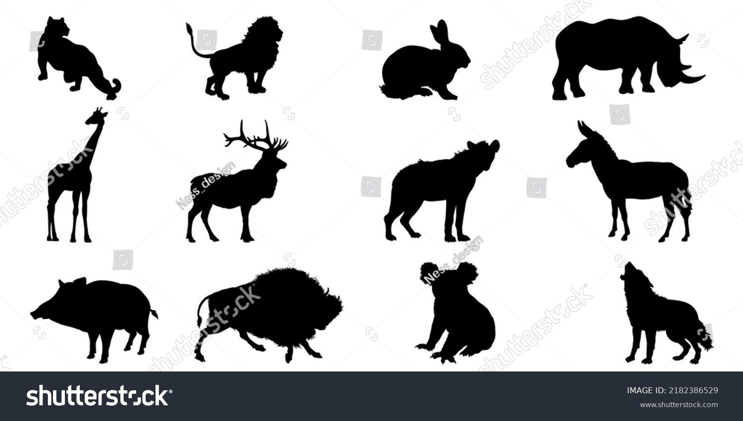 Land Mammals Animals Vector Silhouette Set Stock Vector (Royalty Free ...