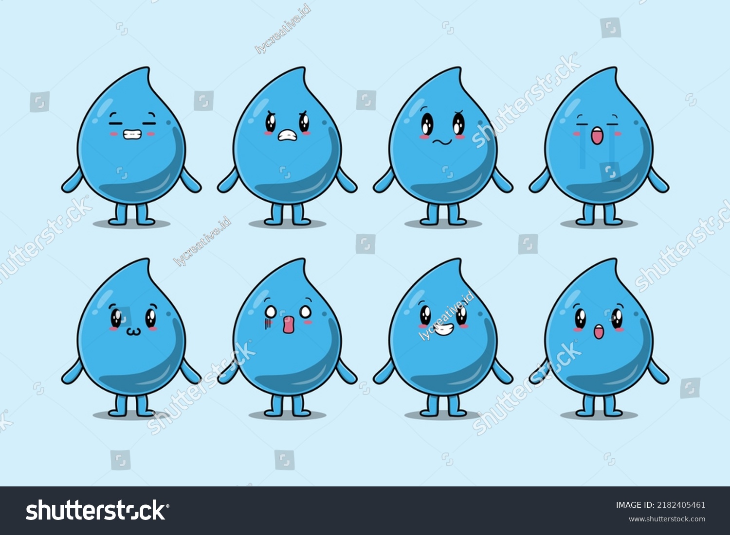 Set Kawaii Water Drop Cartoon Character Stock Vector (Royalty Free ...