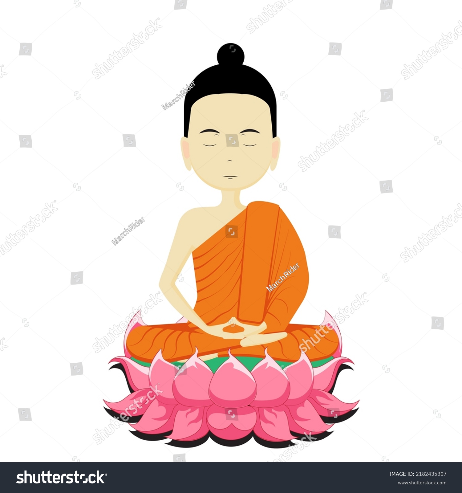 Buddha Seated On Lotus Flower Stock Vector (Royalty Free) 2182435307 ...