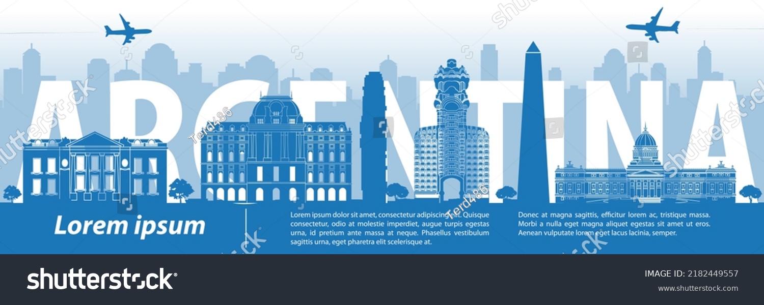 Argentina Famous Landmarks By Silhouette Stylevector Stock Vector