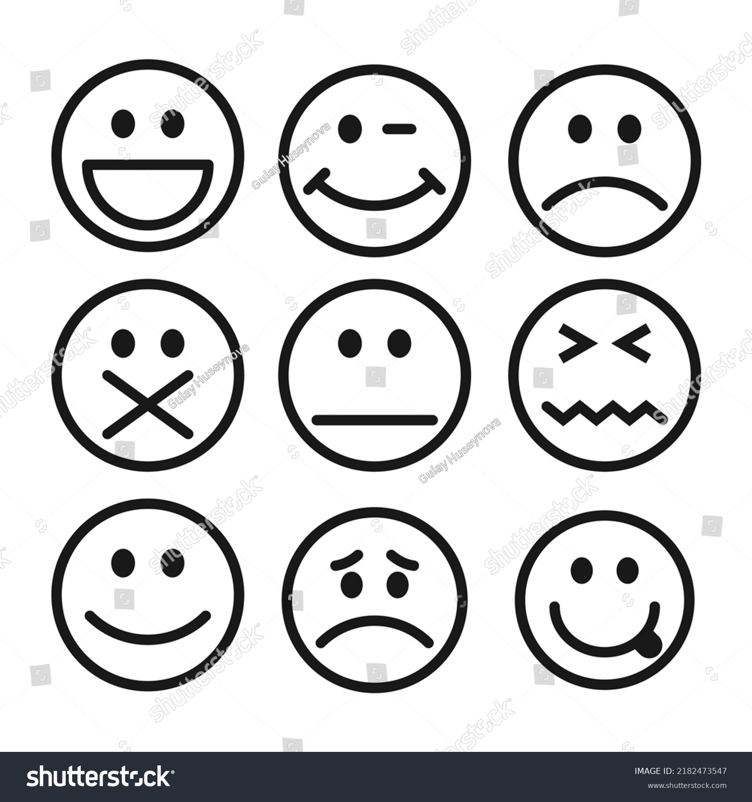 Set Thin Line Smile Emoticons Isolated Stock Vector (Royalty Free ...