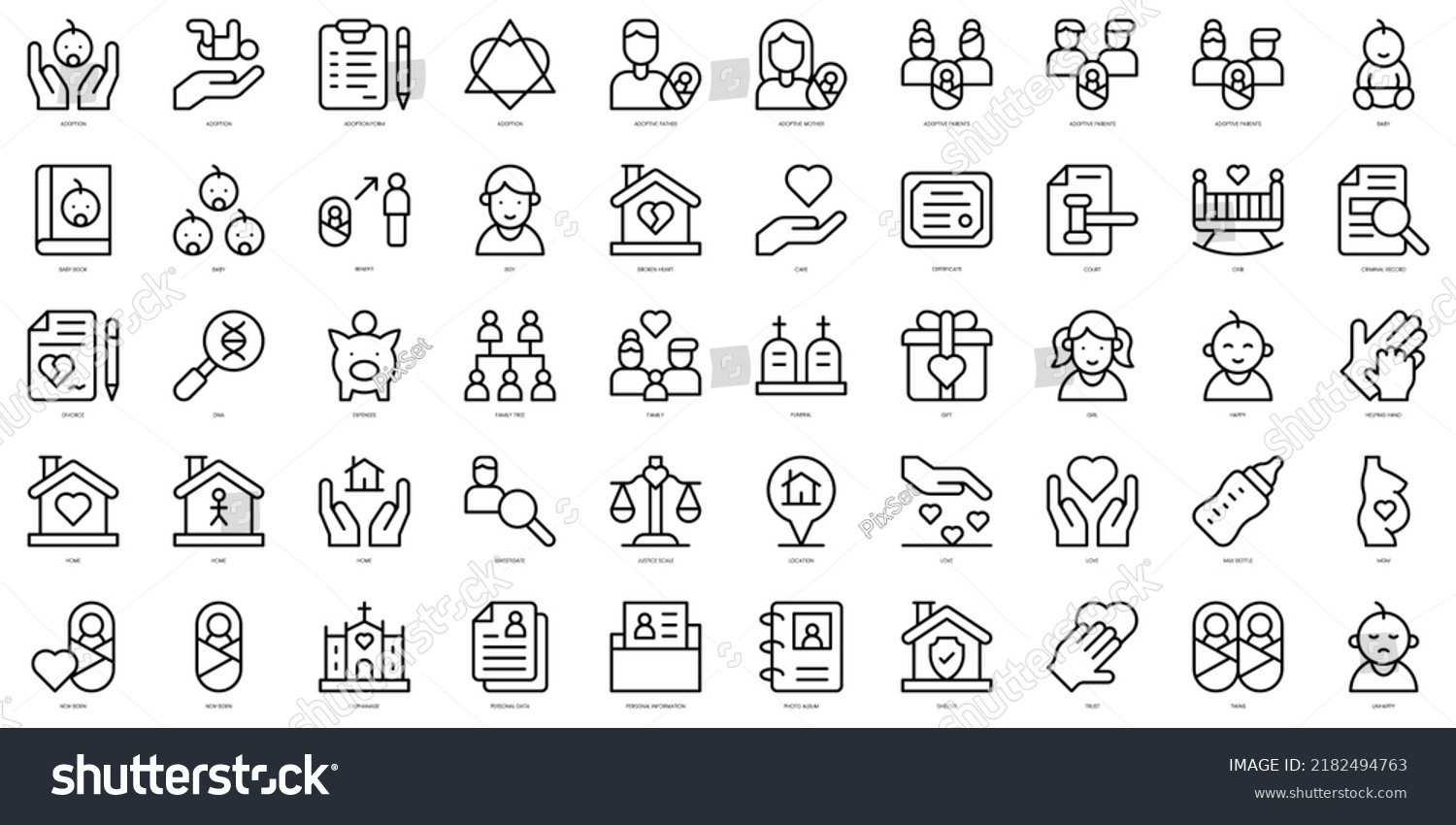 Set Thin Line Child Adoption Icons Stock Vector (Royalty Free ...