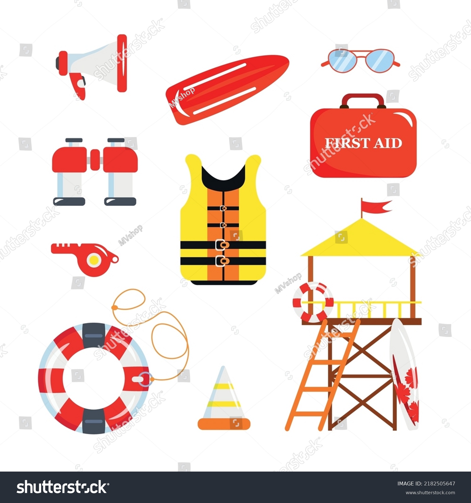 Set Equipment Beach Lifeguards Cartoon Style Stock Vector (Royalty Free ...