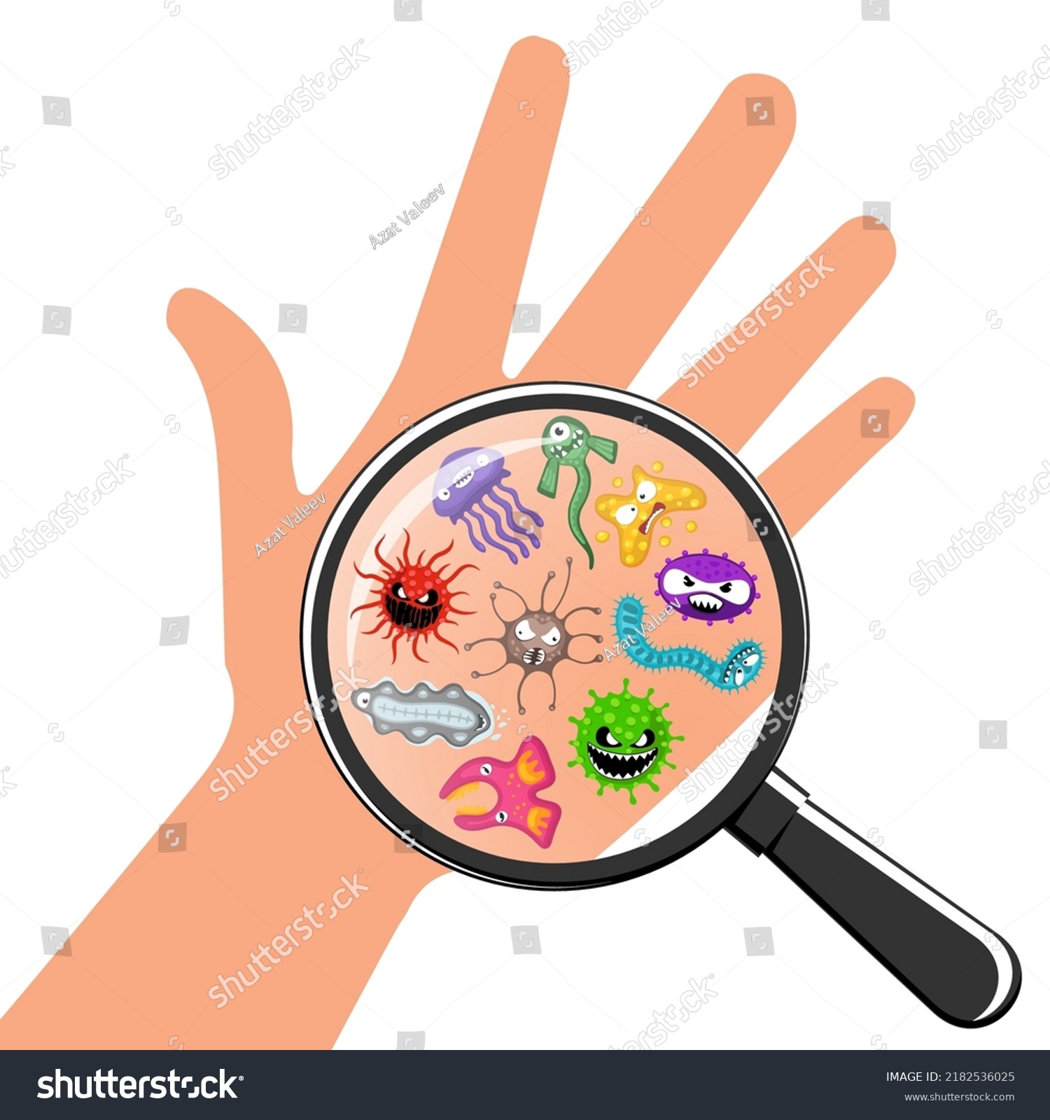 Germs Bacteria Characters On Human Hand Stock Vector Royalty Free Shutterstock