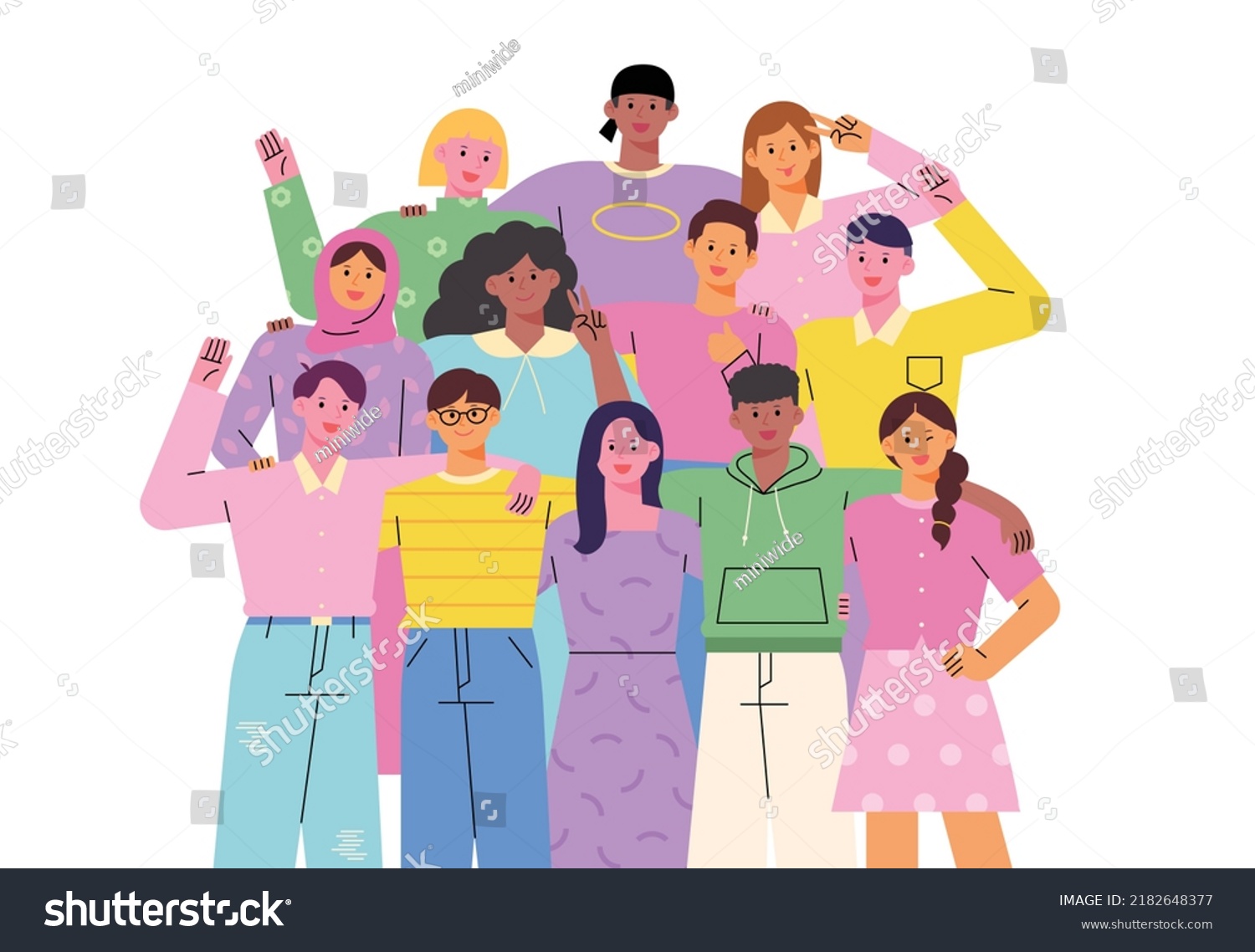 People Different Races Styles Standing Together Stock Vector (Royalty ...