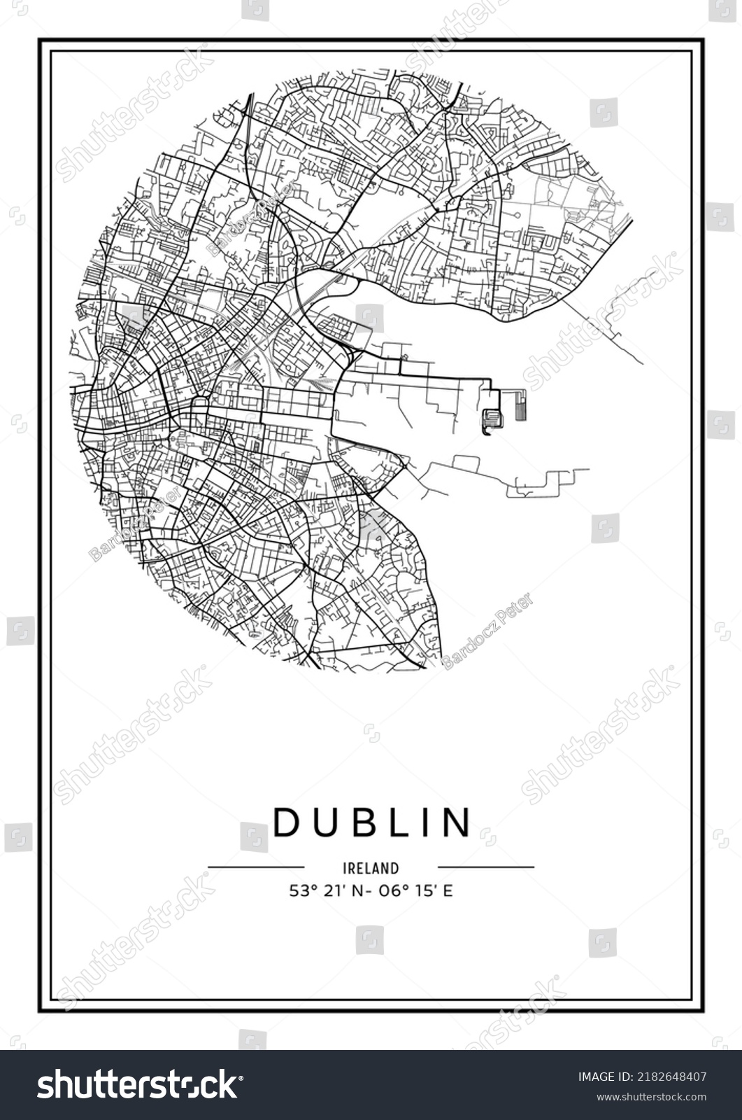 Black White Printable Dublin City Map Stock Vector Royalty Free   Stock Vector Black And White Printable Dublin City Map Poster Design Vector Illistration 2182648407 