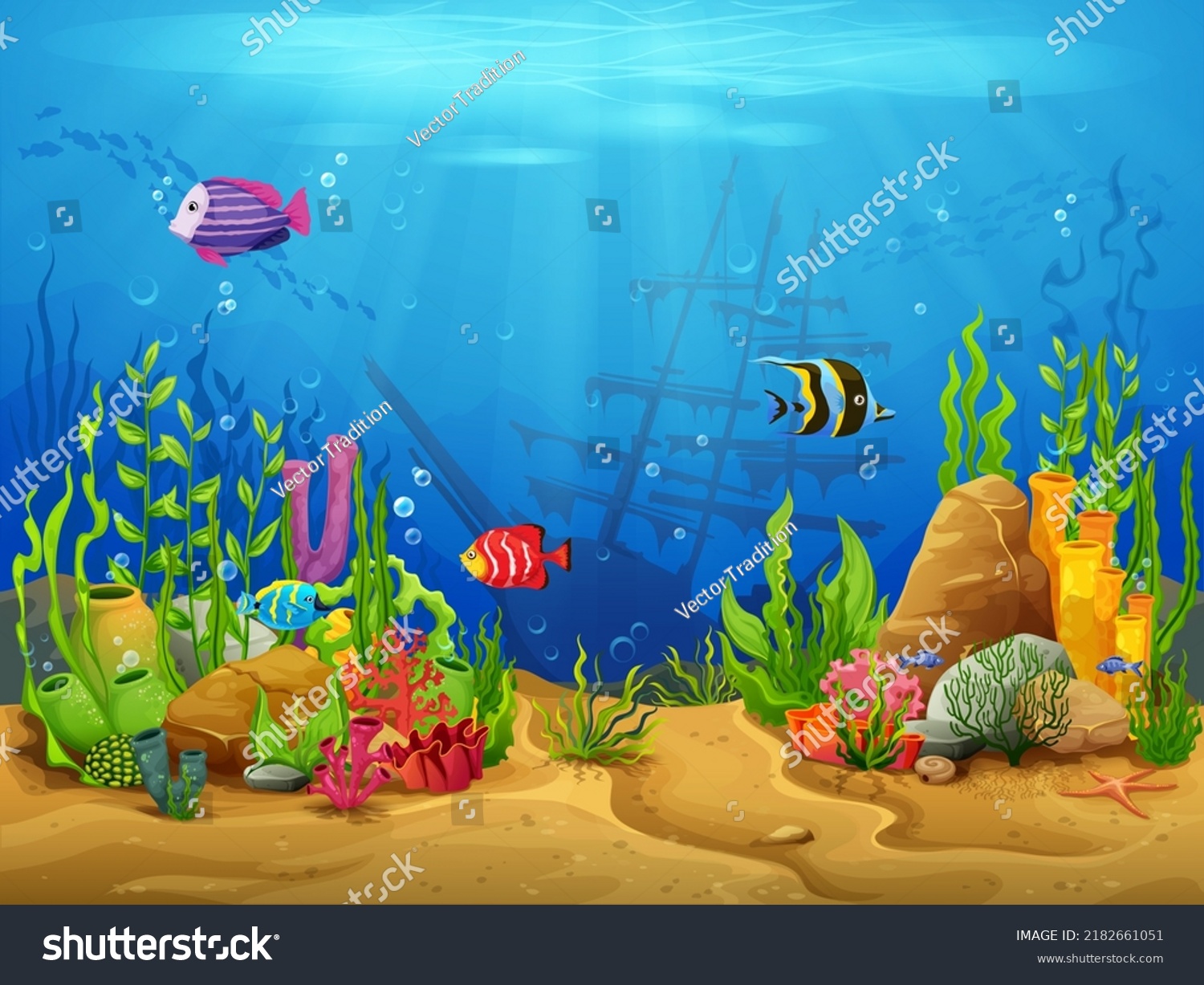 Cartoon Underwater Landscape Game Level Seaweed Stock Vector (royalty 