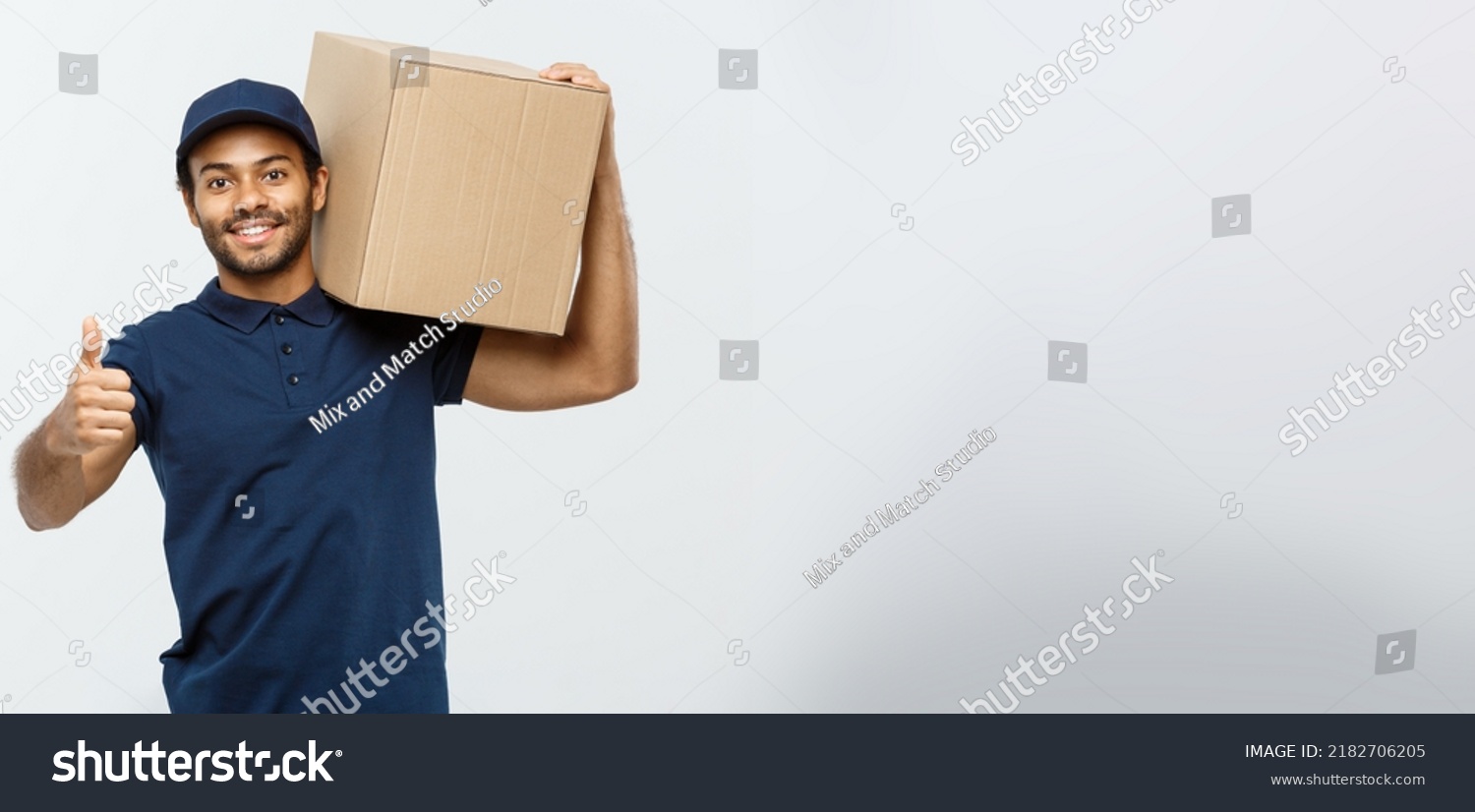 Delivery Concept Portrait Happy African American Stock Photo 2182706205 ...