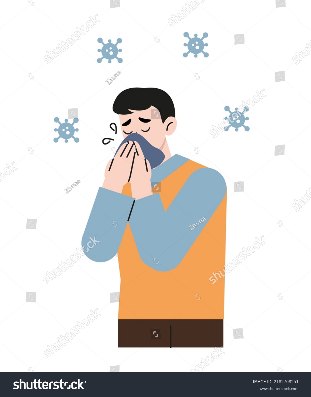 Man Cover His Sneeze Handkerchief On Stock Vector (Royalty Free ...