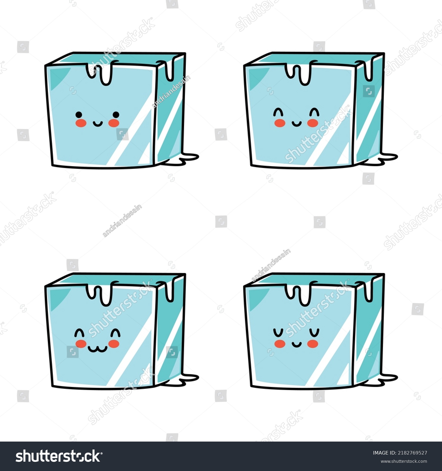 Vector Illustration Cute Ice Cube Emoji Stock Vector (Royalty Free ...