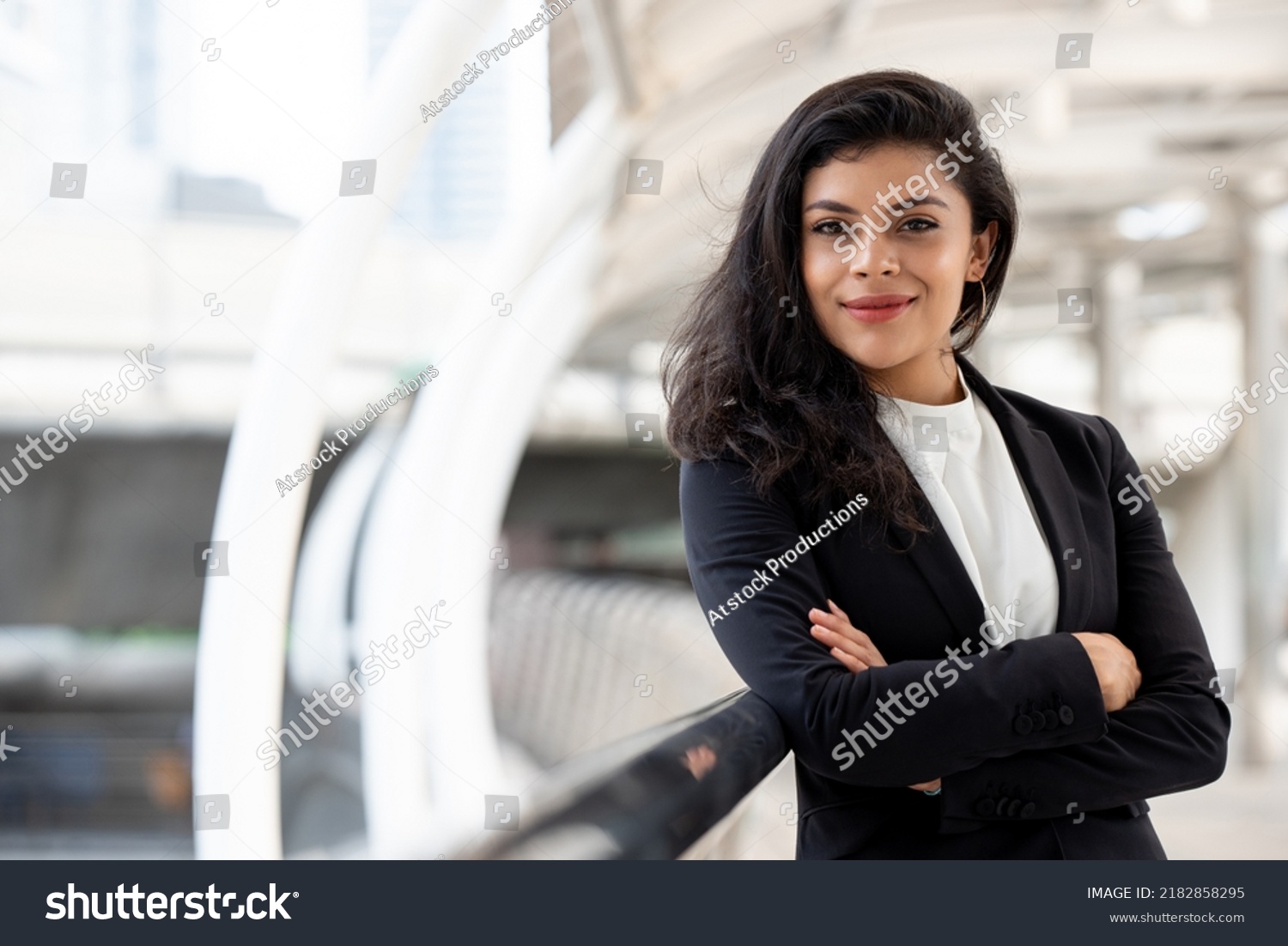 Powerful Hispanic Woman Business Suit Standing Stock Photo 2182858295 ...