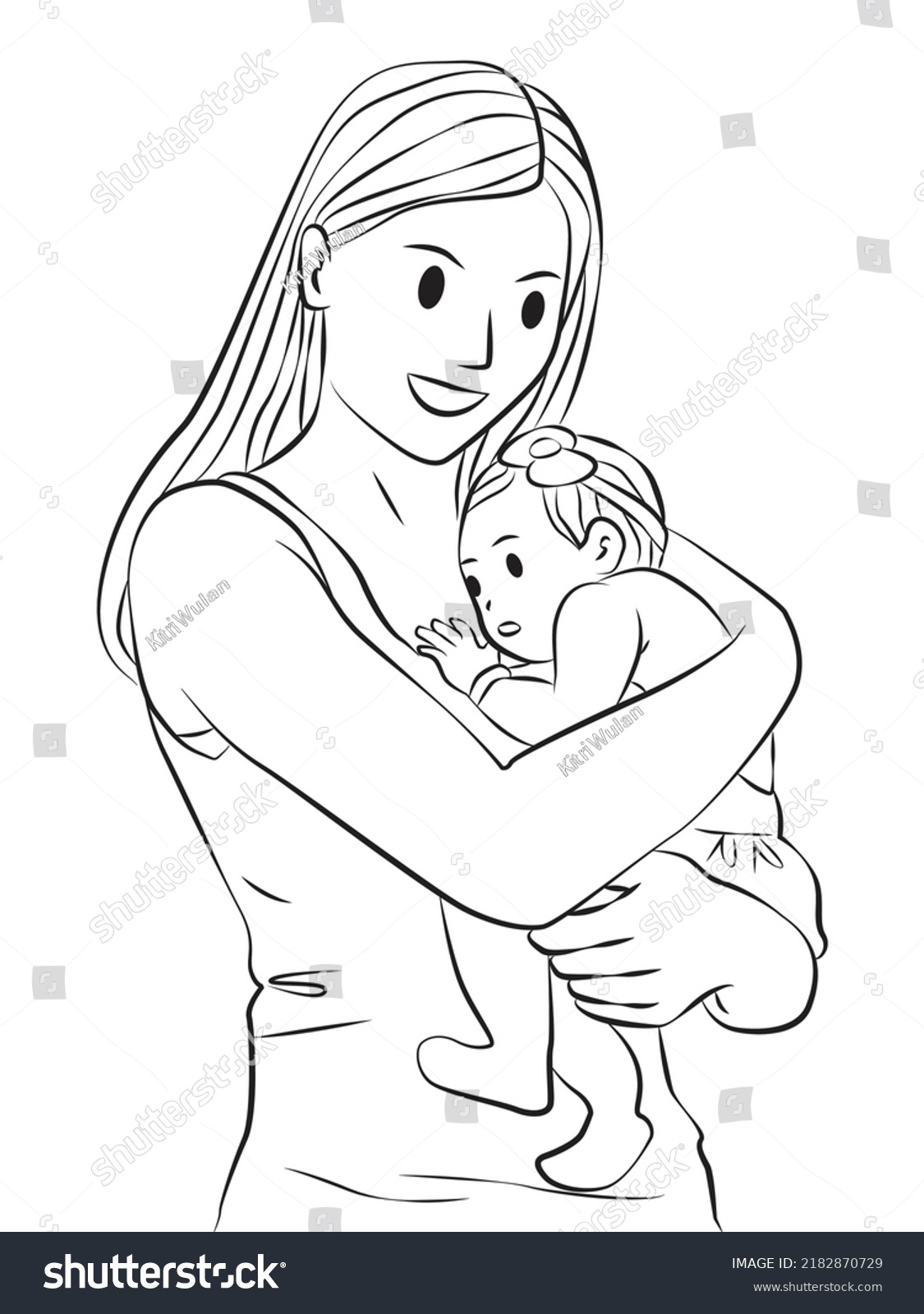 Mother Hug Her Baby Girl Outline Stock Vector (Royalty Free) 2182870729 ...