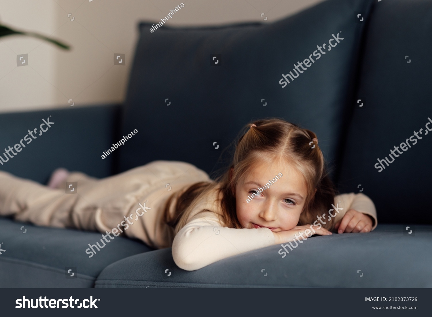 Sad Little Caucasian Girl Lying Alone Stock Photo 2182873729 | Shutterstock