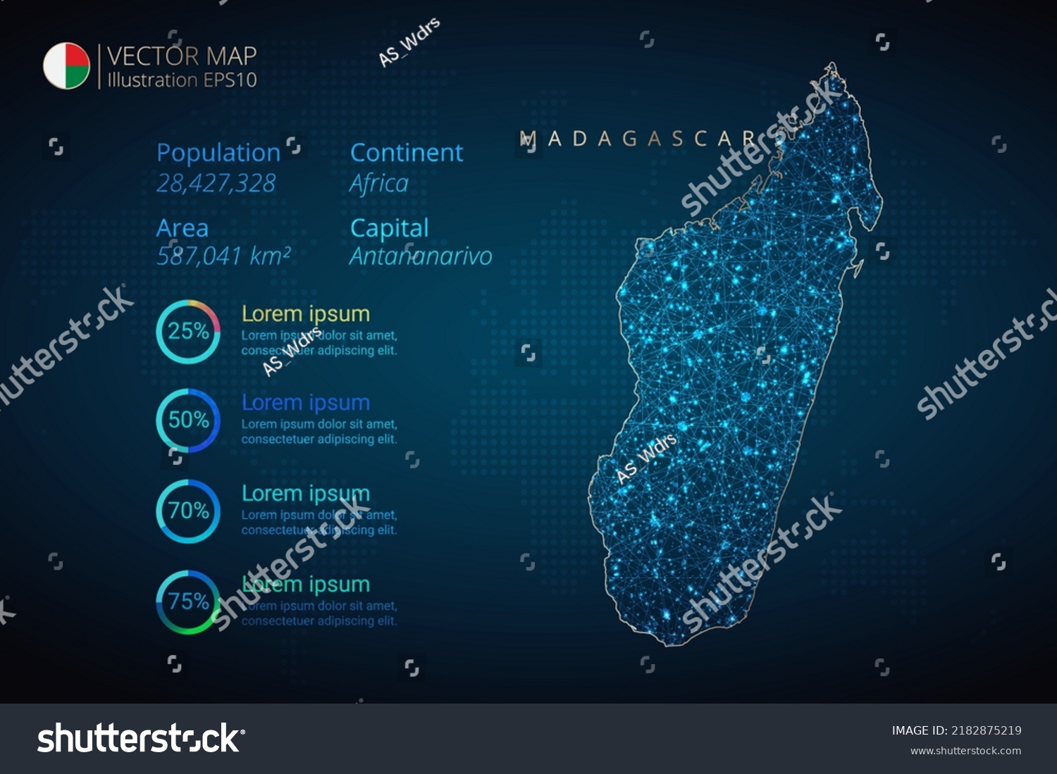 Madagascar Map Infographics Vector Template Abstract Stock Vector   Stock Vector Madagascar Map Infographics Vector Template With Abstract Geometric Mesh Polygonal Light Concept On 2182875219 