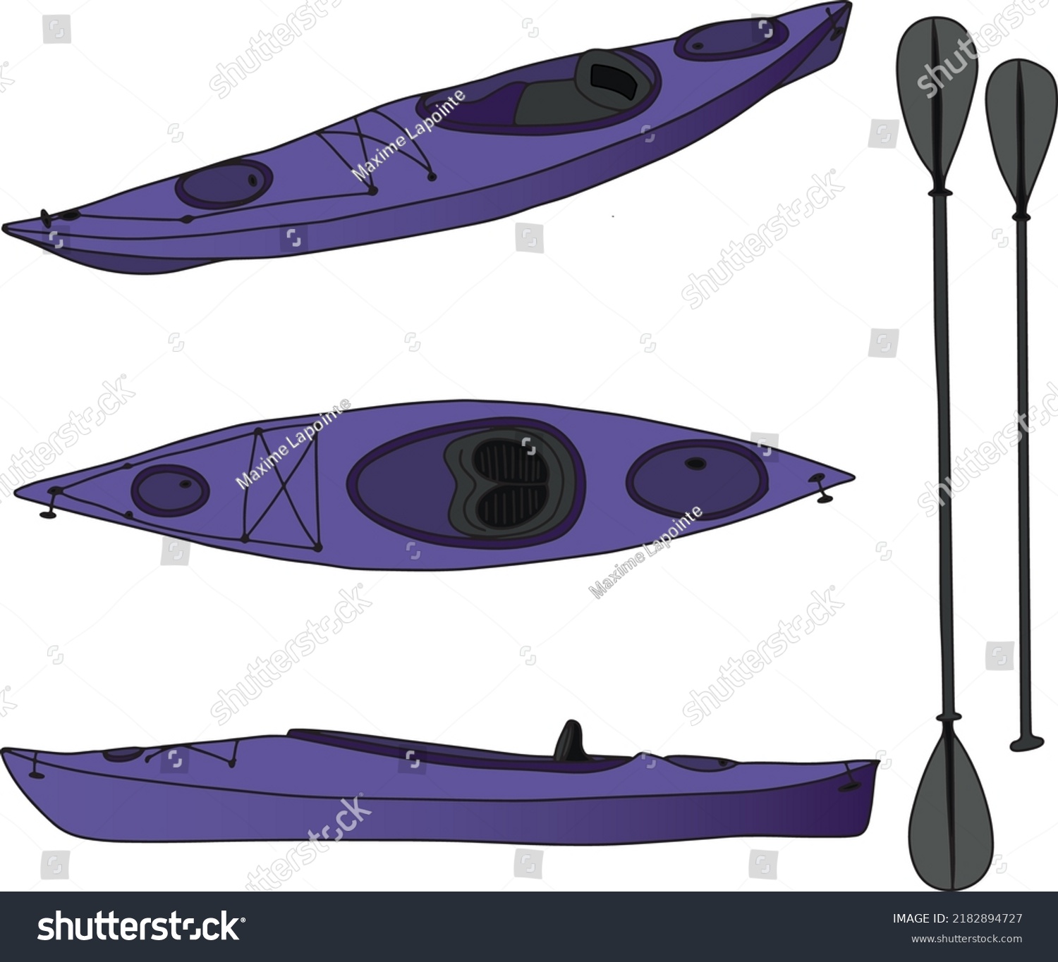 Kayak Vector Outline Illustration Kayaking Equipment Stock Vector ...