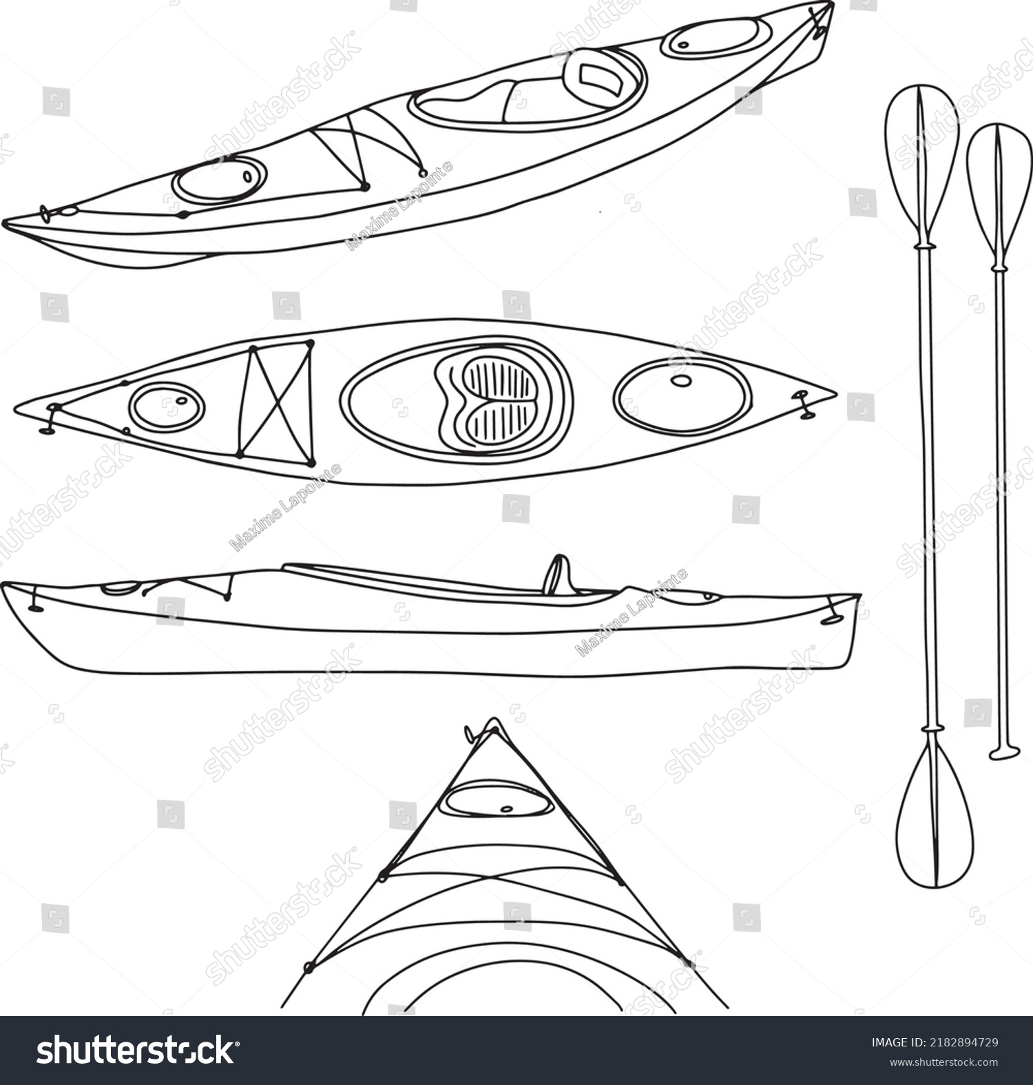 Kayak Vector Outline Illustration Kayaking Equipment Stock Vector 