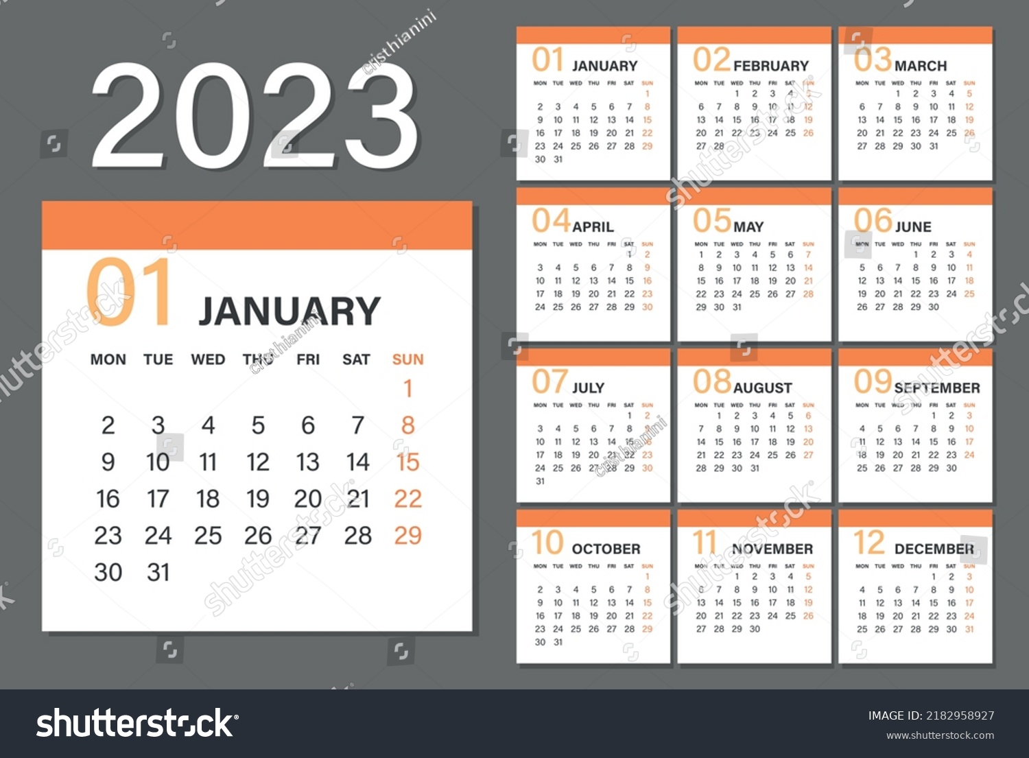 2023 Year Calendar Week Starts On Stock Vector (Royalty Free ...