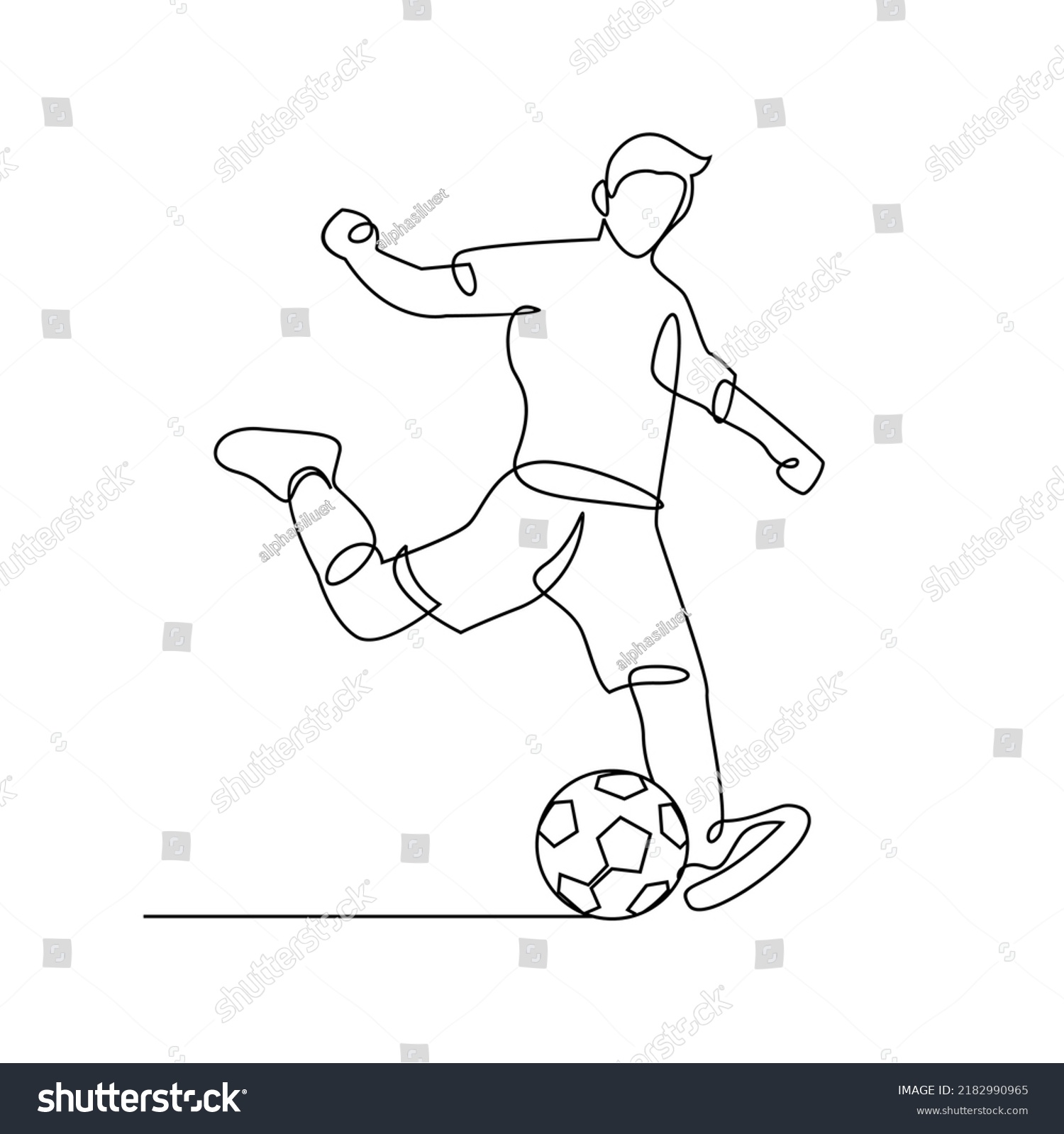 Continuous Line Drawing Illustration Shows Football Stock Vector 