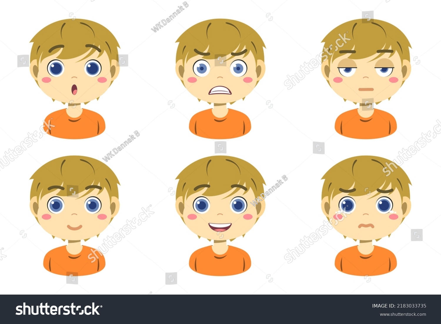 Collection Face Expressions Cute Children Cartoon Stock Vector (Royalty ...