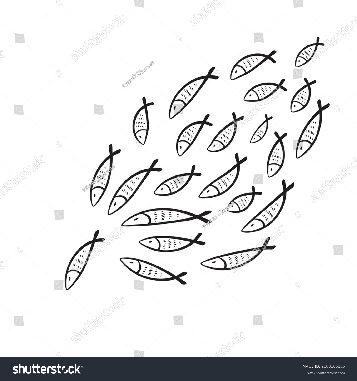Stock Vector Fish School Hand Drawn Fishes Flock Sketched Fish Group Doodle Drawing Shoal Fishing Vector 2183105265 