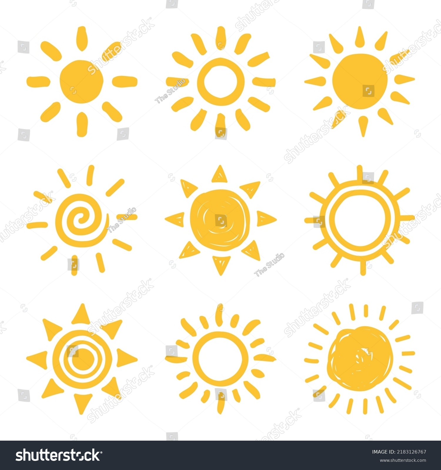 Hand Drawing Sun Doddle Illustrations Set Stock Vector (Royalty Free ...