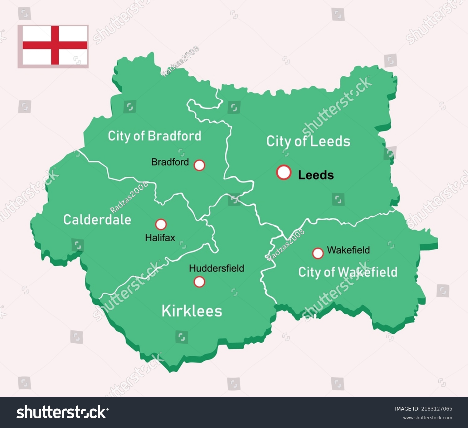 Vector Illustration West Yorkshire Map England Stock Vector (Royalty ...