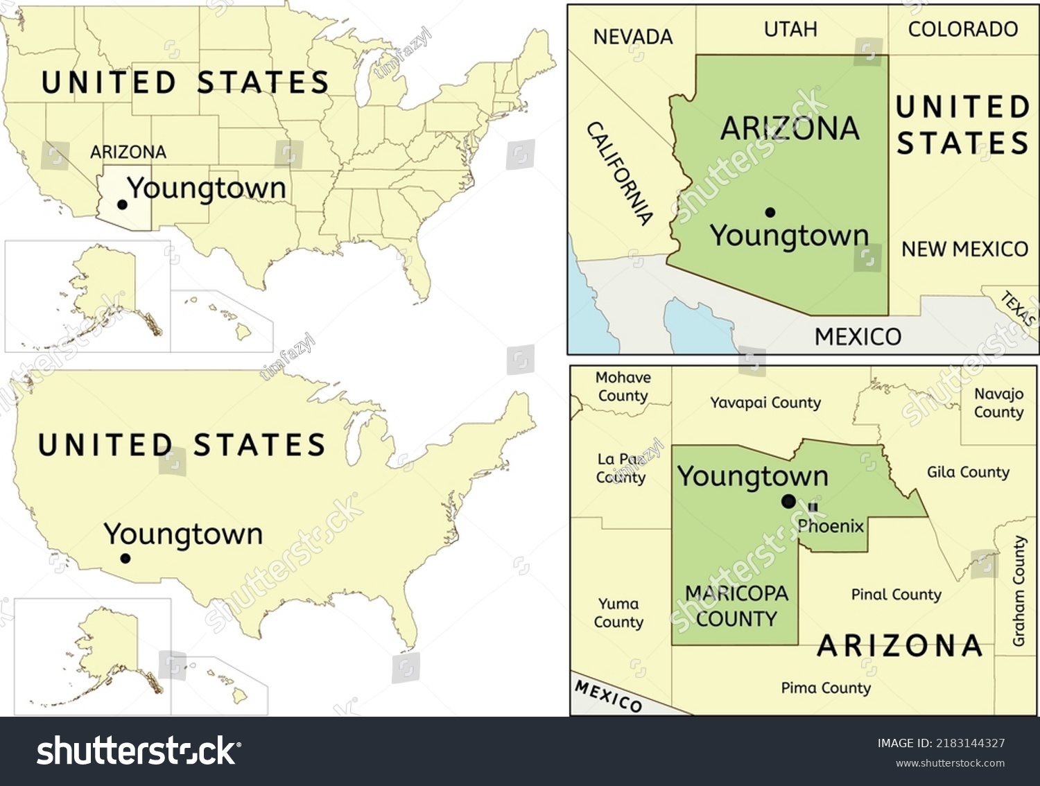 Youngtown Town Location On Usa Arizona Stock Vector (Royalty Free ...