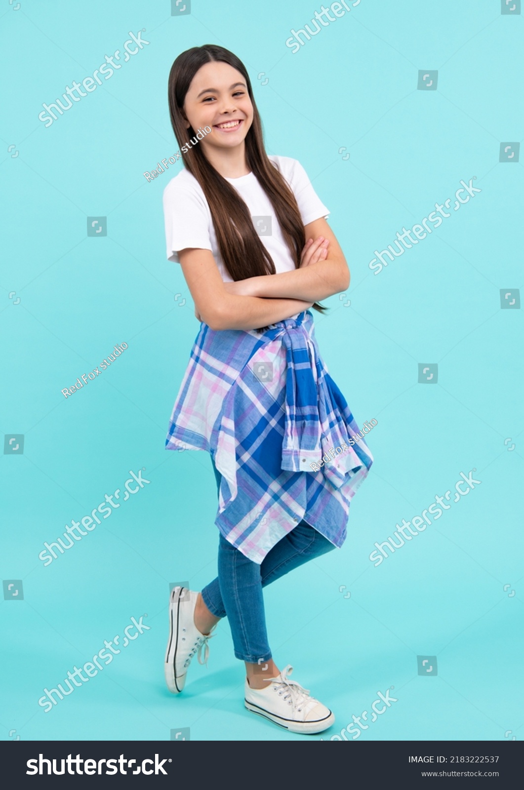 Full Length Photo Pretty Teenager Child Stock Photo 2183222537 ...