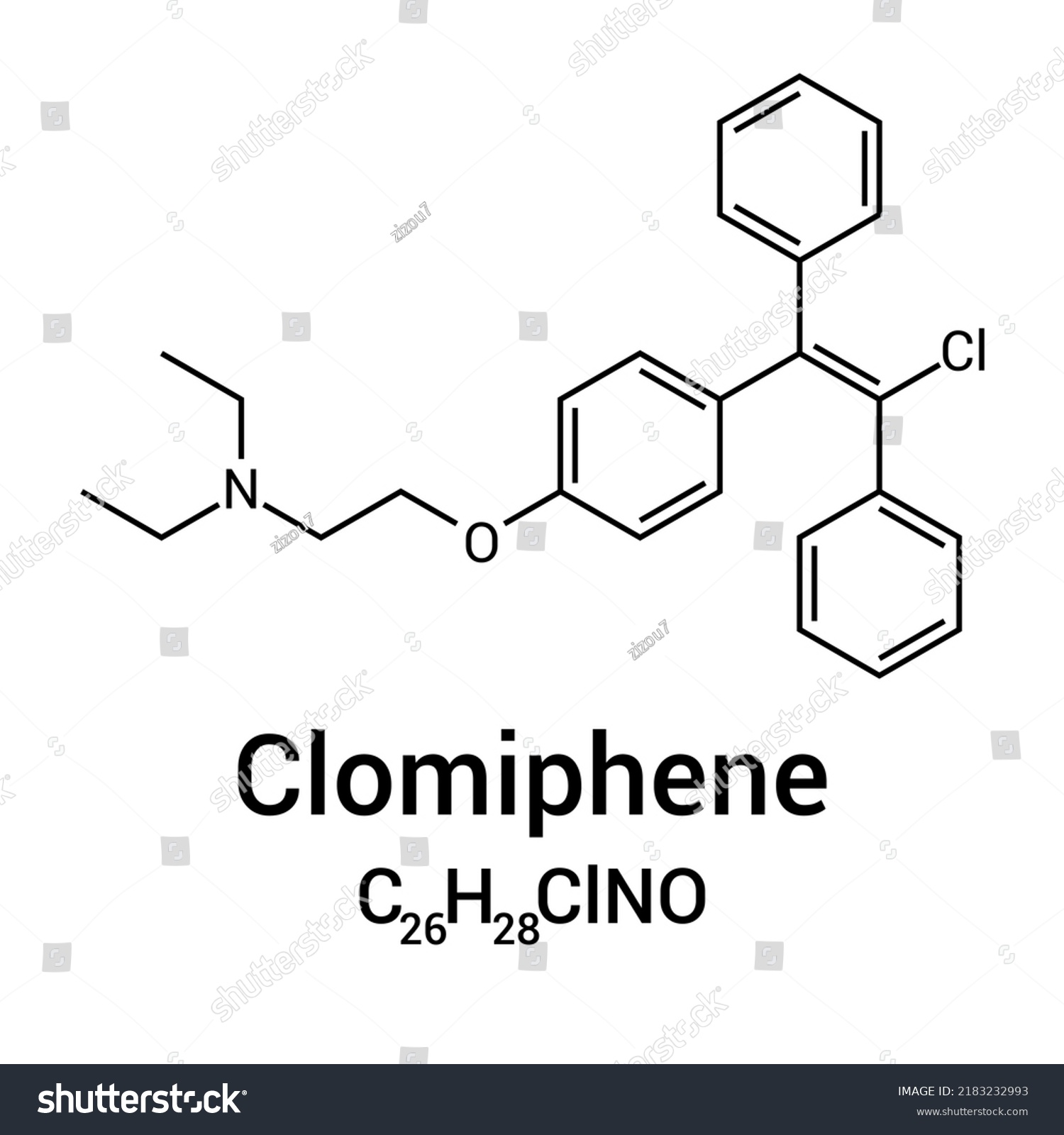 Chemical Structure Clomifene Clomiphene C H Clno Stock Vector