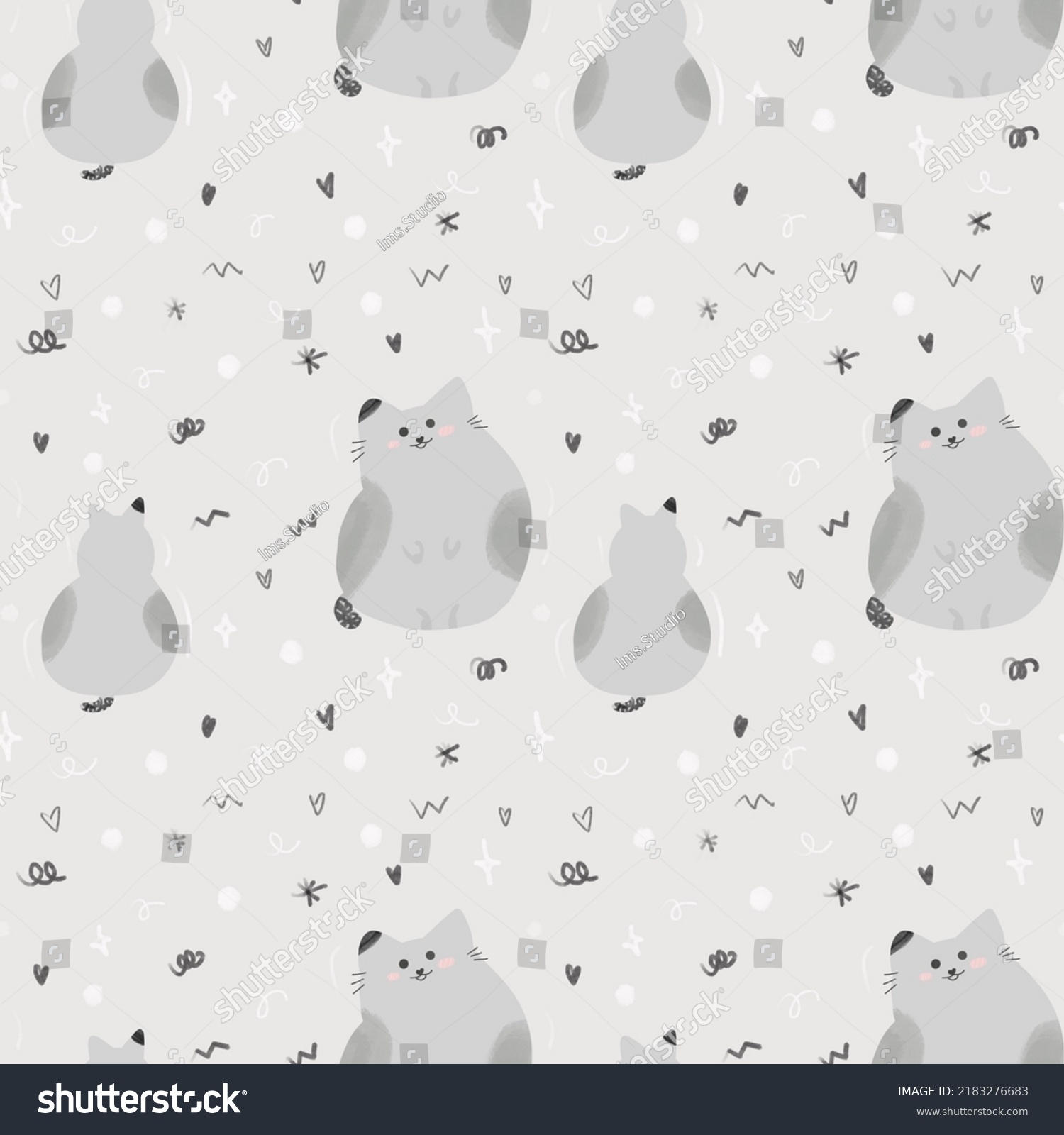 Aesthetic Pastel Kawaii Cat Seamless Pattern Stock Illustration ...