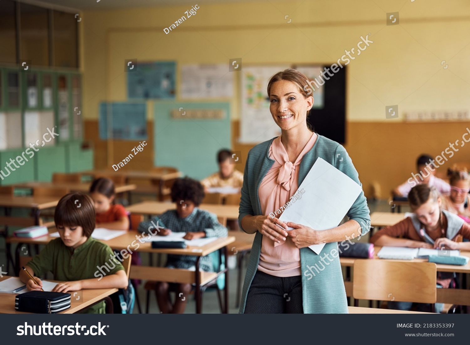 Happy Teacher During Class Elementary School Stock Photo 2183353397 ...