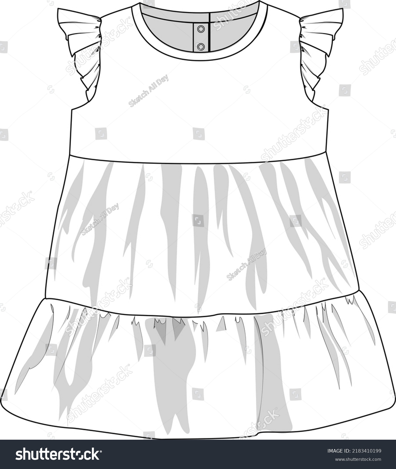 Baby Tiered Dress Flat Sketch Technical Stock Illustration 2183410199 ...