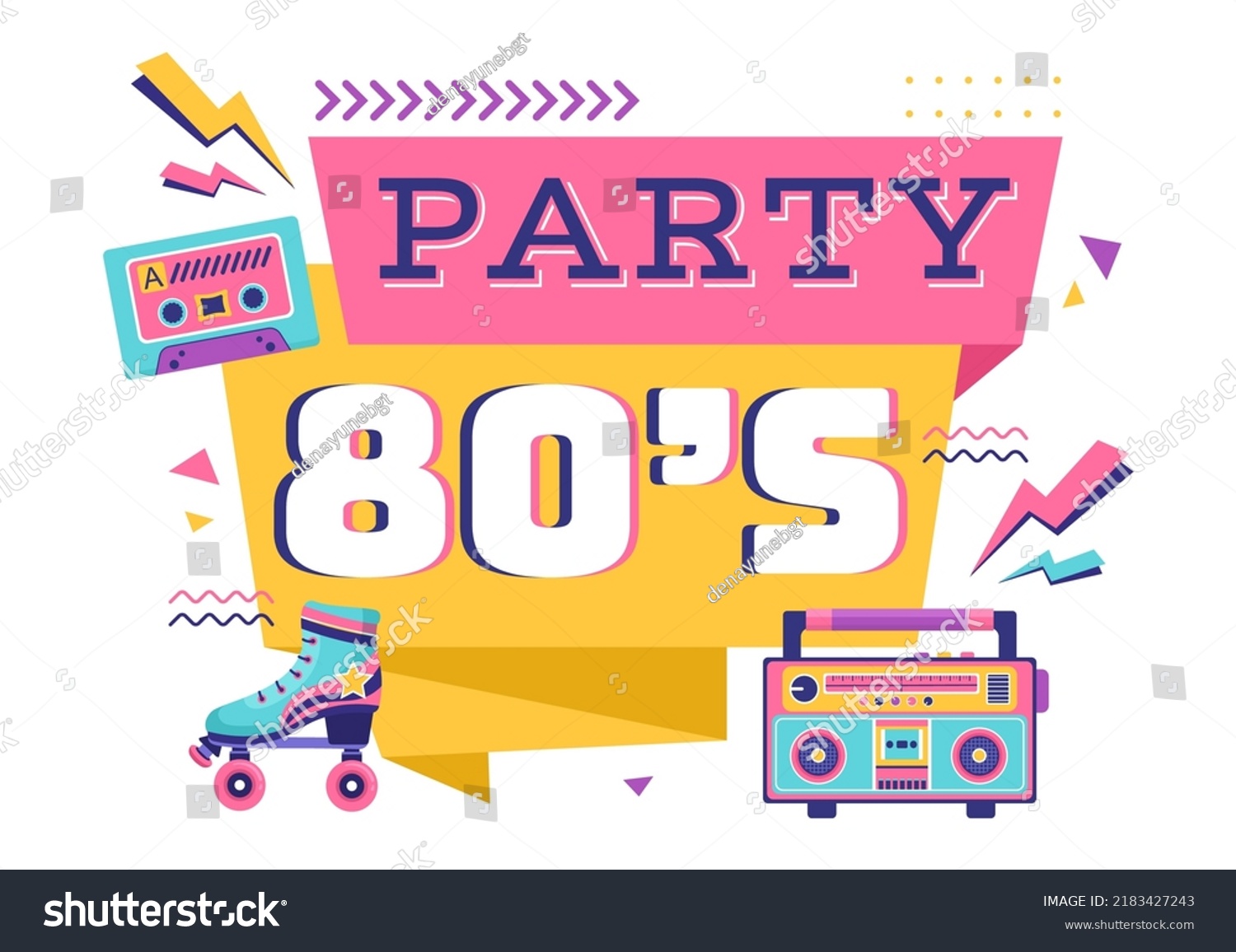 80s Party Cartoon Background Illustration Retro Stock Vector (Royalty ...