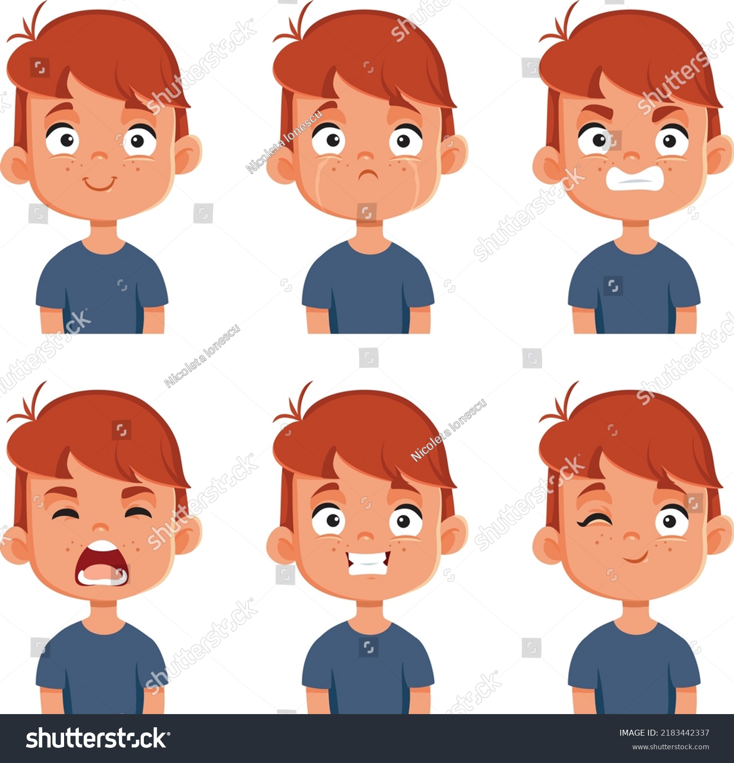 Boy Expressing Different Facial Emotions Vector Stock Vector (Royalty ...